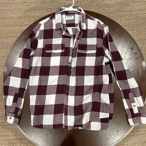 Old Navy Men's Checkered Shirt - Maroon and Cream